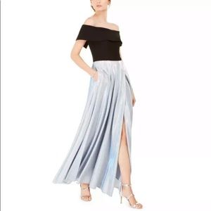 Betsey & Adam off the shoulder glitter gown